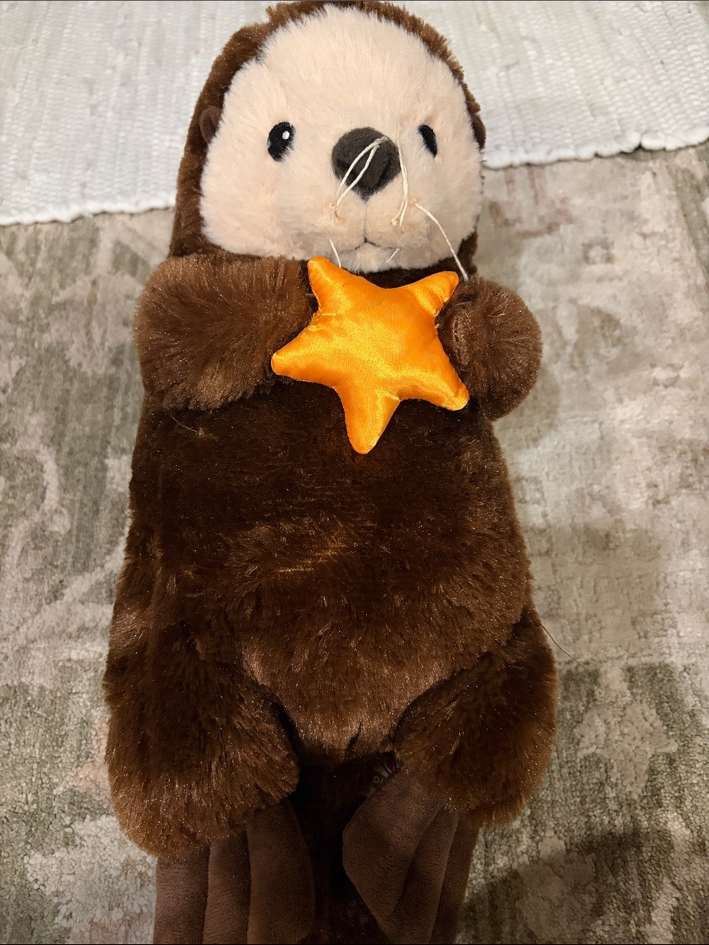 Plush Brown Otter Holding Orange Star - Kids Toy
